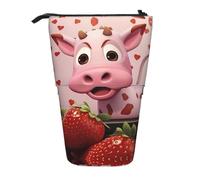 WZYCWB Pink Cow with Strawberries Retractable Storage Container for Pen Holders, Makeup Brush Holders, or Coin Drawstring Bags.