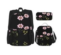 WZYCWB Pink Daisy Campus life backpack set (3 pieces) - school bag + pencil case + lunch bag, meet all the daily needs of students!