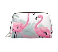 WZYCWB Pink Flamingo Patterned Leather Cosmetic Bag - Perfect for Carry-On or Home Organization