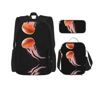 WZYCWB Pink jellyfish Backpack set (3-piece set) - student school bag + pencil case + lunch bag, large capacity backpack