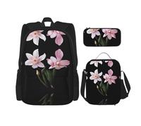 WZYCWB Pink Lily Backpack set (3-piece set) - student school bag + pencil case + lunch bag, large capacity backpack