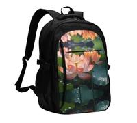 WZYCWB Pink Lotus Flower Printed laptop backpack, business men's commuter backpack, computer bag with USB port charging