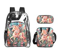 WZYCWB Pink Paper Cut Unicorn Printed backpack set | Lunch bag and pencil case | Perfect for work, business trips, and vacations.