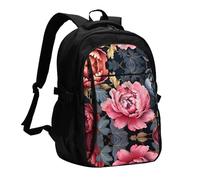 WZYCWB Pink Peonies Printed laptop backpack, business men's commuter backpack, computer bag with USB port charging