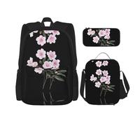 WZYCWB Pink roses in bloom Backpack (3-piece set), large capacity backpack, student school bag, pencil case, lunch bag combination
