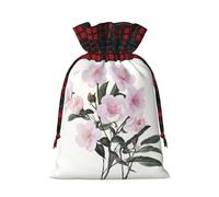 WZYCWB Pink roses in bloom Christmas Gift Bags for Christmas Party Supplies Decorations, 8.3 * 11.8 Inch Colorblock Burlap Drawstring Gift Bags,