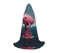 WZYCWB Pink sea dream nuclear whale Printed Hooded Cape | Cosplay Costume, Halloween Anime Party Prop - Large