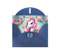 WZYCWB Pink Unicorn Patterned Blue Holiday Card (6x4) with Envelope. Suitable for birthdays, weddings, and condolences.