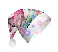 WZYCWB Pink Unicorn Patterned Santa Hat | Plush Glowing Holiday Hat for Christmas, New Year's, and Party Events