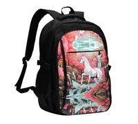 WZYCWB Pink Unicorn Printed laptop backpack, business men's commuter backpack, computer bag with USB port charging