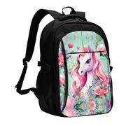 WZYCWB Pink Unicorn Printed laptop backpack, business men's commuter backpack, computer bag with USB port charging