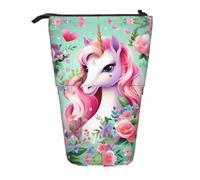 WZYCWB Pink Unicorn Printed Retractable Pen Holder Suitable for use as a Simple Cosmetic Bag, Wallet, etc.