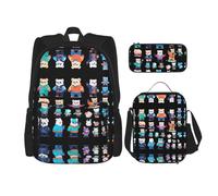 WZYCWB Pixel Bear Riot Backpack set (3-piece set) - student school bag + pencil case + lunch bag, large capacity backpack