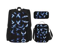 WZYCWB Pixel Pigeon Swarm Backpack (3-piece set), large capacity backpack, student school bag, pencil case, lunch bag combination