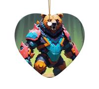 WZYCWB Pixel Predator Bear patterned Heart Shape ceramic pendant, perfect for decorating your home Christmas tree for winter parties