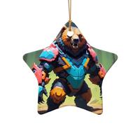 WZYCWB Pixel Predator Bear patterned Star Shape ceramic pendant, perfect for decorating your home Christmas tree for winter parties