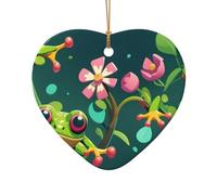 WZYCWB Pixel wind tree frog patterned Heart Shape ceramic pendant, perfect for decorating your home Christmas tree for winter parties