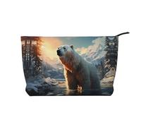 WZYCWB Polar bear in winter Corduroy cosmetic bag, women's portable zipper handbag purse, suitable for travel and daily storage, cosmetics