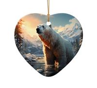 WZYCWB Polar bear in winter patterned Heart Shape ceramic pendant, perfect for decorating your home Christmas tree for winter parties