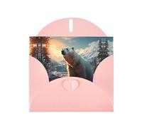WZYCWB Polar bear in winter Patterned Pink Holiday Card (6x4) with Envelope. Suitable for birthdays, weddings, and condolences.