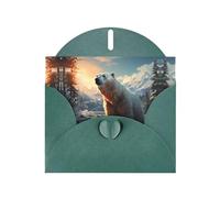 WZYCWB Polar bear in winter Printed Dark Green Pearlescent Paper Holiday Card with Envelope. Suitable for birthday wishes wedding congratulations and condolences.