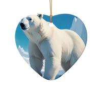 WZYCWB Polar Bear patterned Heart Shape ceramic pendant, perfect for decorating your home Christmas tree for winter parties