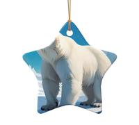 WZYCWB Polar Bear patterned Star Shape ceramic pendant, perfect for decorating your home Christmas tree for winter parties