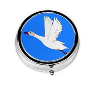 WZYCWB Portable on-the-go pill box, flying white goose round pill box, fits in your purse pocket Lightweight 3 compartment pill box,