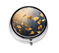 WZYCWB Portable on-the-go pill box, Golden Ginkgo Leaf Dance round pill box, fits in your purse pocket Lightweight 3 compartment pill box,