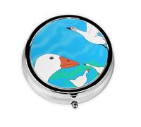 WZYCWB Portable on-the-go pill box, happy white goose round pill box, fits in your purse pocket Lightweight 3 compartment pill box,
