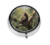 WZYCWB Portable on-the-go pill box, Monkey sitting on a tree round pill box, fits in your purse pocket Lightweight 3 compartment pill box,