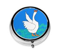 WZYCWB Portable on-the-go pill box, white goose spread its wings round pill box, fits in your purse pocket Lightweight 3 compartment pill box,