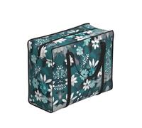 WZYCWB Portable Storage Tote Bag for Adults, One Size, Teal Grey and White Floral, Polyester with Vinyl Lining, Zippered, 53 x 40 x 23 cm, Foldable Lightweight Large Capacity