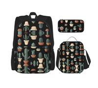 WZYCWB Potted cactus Backpack set (3-piece set) - student school bag + pencil case + lunch bag, large capacity backpack
