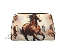 WZYCWB Prancing Brown Horse Patterned Leather Cosmetic Bag - Perfect for Carry-On or Home Organization