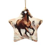WZYCWB Prancing Brown Horse patterned Star Shape ceramic pendant, perfect for decorating your home Christmas tree for winter parties