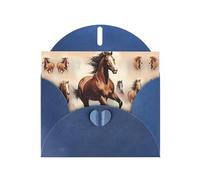 WZYCWB Prancing Brown Horse Printed Blue Pearlescent Paper Holiday Card with Envelope. Suitable for birthday wishes wedding congratulations and condolences.