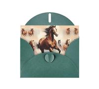 WZYCWB Prancing Brown Horse Printed Dark Green Pearlescent Paper Holiday Card with Envelope. Suitable for birthday wishes wedding congratulations and condolences.