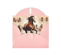 WZYCWB Prancing Brown Horse Printed Pink Pearlescent Paper Holiday Card with Envelope. Suitable for birthday wishes wedding congratulations and condolences.