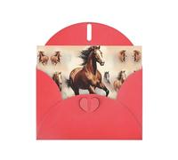 WZYCWB Prancing Brown Horse Printed Red Pearlescent Paper Holiday Card with Envelope. Suitable for birthday wishes wedding congratulations and condolences.