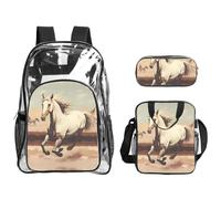 WZYCWB Prancing White Horse Printed backpack set | Lunch bag and pencil case | Perfect for work, business trips, and vacations.