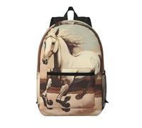 WZYCWB Prancing White Horse Printed backpack with pockets - suitable for work, business trips, travel, sports