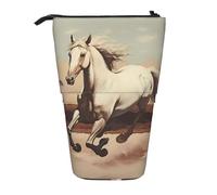 WZYCWB Prancing White Horse Retractable Storage Container for Pen Holders, Makeup Brush Holders, or Coin Drawstring Bags.
