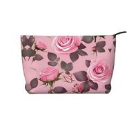 WZYCWB Pretty Pink Roses Corduroy cosmetic bag, women's portable zipper handbag purse, suitable for travel and daily storage, cosmetics