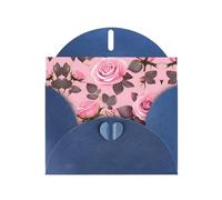 WZYCWB Pretty Pink Roses Printed Blue Pearlescent Paper Holiday Card with Envelope. Suitable for birthday wishes wedding congratulations and condolences.