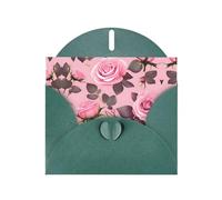 WZYCWB Pretty Pink Roses Printed Dark Green Pearlescent Paper Holiday Cards 6x4 Inches - With Envelopes for Birthdays, Weddings, and Condolences