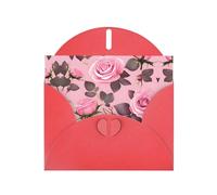 WZYCWB Pretty Pink Roses Printed Red Pearlescent Paper Holiday Cards 6x4 Inches - With Envelopes for Birthdays, Weddings, and Condolences