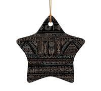 WZYCWB Primitive tribal line pattern simple patterned Star Shape ceramic pendant, perfect for decorating your home Christmas tree for winter parties