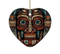 WZYCWB primitive tribal totem pattern patterned Heart Shape ceramic pendant, perfect for decorating your home Christmas tree for winter parties