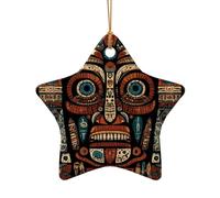 WZYCWB primitive tribal totem pattern patterned Star Shape ceramic pendant, perfect for decorating your home Christmas tree for winter parties